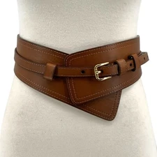 Women 2 in 1 Wide Waist Skinny Vintage Soft Cowhide Leather Waistband Boho Belt
