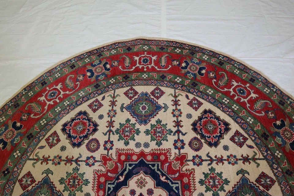 7'10" x 7'11" ft. Afghan Kazak Hand Knotted Wool Tribal Authentic Round Rug 8x8 - Image 2 of 4