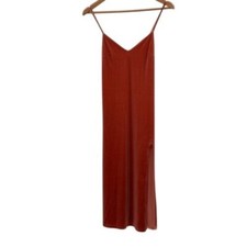 Forever 21 Slip Dress Velvet Velour Women Size Small Orange Spaghetti Strap Midi