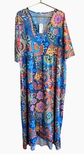 IZURIA Blue & Yellow Floral Paisley Maxi Dress Bohemian Summer Spring XXL NEW