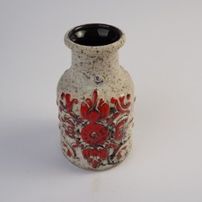 ÜBELACKER Ü-Keramik Vase 1348/18 60er Vintage beige/rot Reliefdekor Mid Century