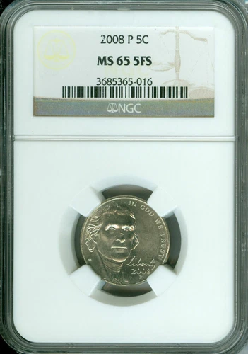 2008 P JEFFERSON NICKEL NGC MS65 FS 2ND FINEST BUSINESS STRIKE RARE  *