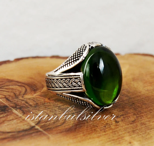 Emerald Stone Handmade 925 Sterling Silver jewelry Gift Mans Men's Ring 024 - Picture 2 of 6