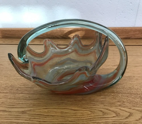 Vintage Mid-Century Murano Blown Art Glass Cornucopia Swan Basket