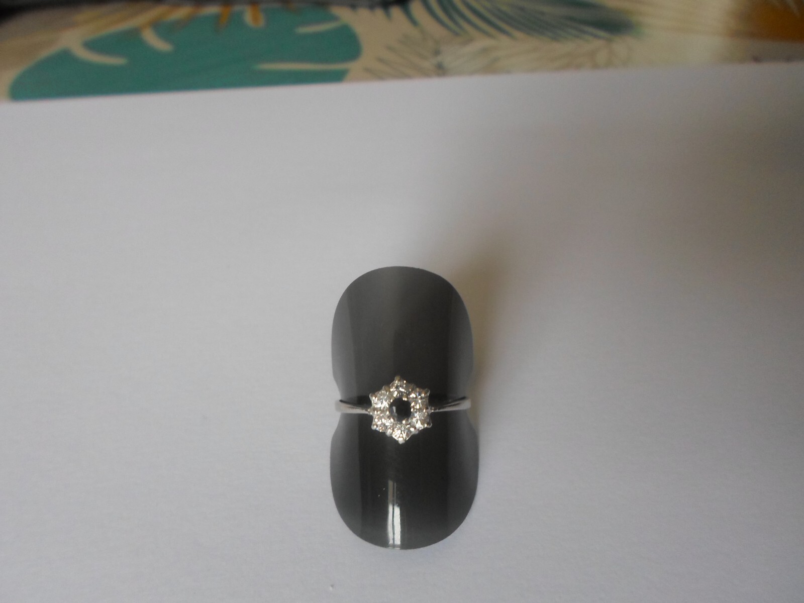 solid silver ring, flower, zirconium, black and w… - image 7