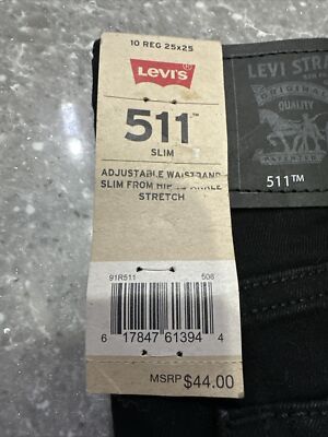 LEVI'S 511 SLIM FIT ADJ WAIST BLACK JEANS Boy Size 10 Reg 25 x 25