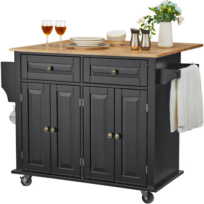 Drop Leaf Kitchen Island Cart Rolling Storage Cabinet w/ Spice Towel Rack