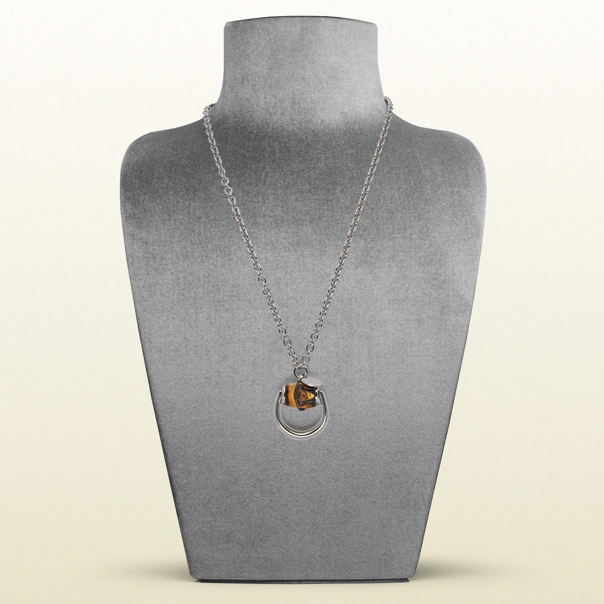 GUCCI Bamboo Horsebit Pendant Necklace in Sterling Silver 29.5