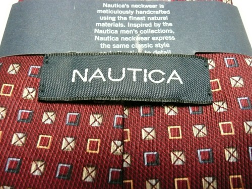 New with Tags NAUTICA Tie 100% Silk. Medium Red Color. Small Geometric design - Picture 4 of 6