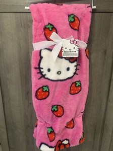 New Hello Kitty Pink Strawberry 50" x 70" Faux Rabbit Fur Throw Blanket With Tag