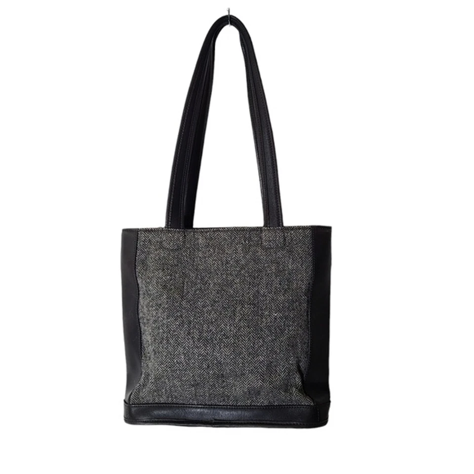 Vintage Coach Black Bleeker tweed herringbone print bucket bag handbag purse - Image 2 of 4