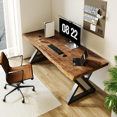 Rustic Style Solid Wood 55-Inch Computer Desk - Large Office Desk for Home Offic