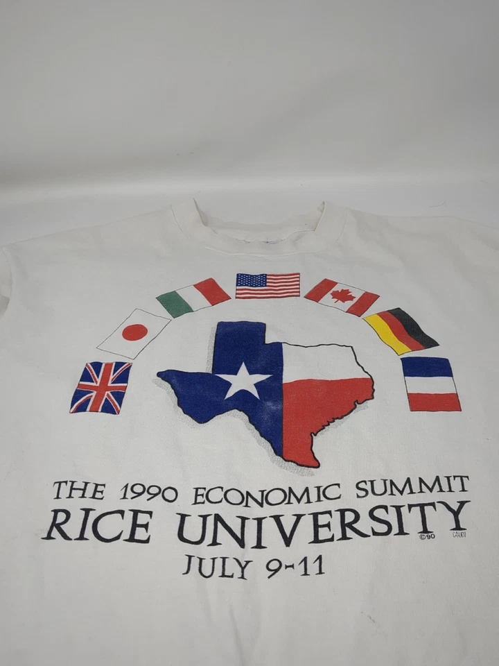 1990 Economic Summit Rice University July 9-11 Vintage White T-Shirt Size XL - Image 3 of 4