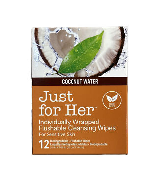 Just for Her Flushable Cleansing Wipes Coconut Water Individual Wrapped 1ea 12Ct