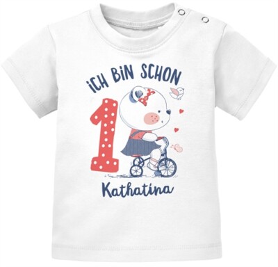 personalised baby t shirt with name and number for 1st birthday little bear