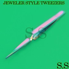 STAINLESS STEEL JEWELER STYLE TWEEZERS N1 MULTI TITANIUM RAINBOW COLOR