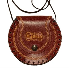 Leather Coin Key & ID Mini Purse Whip Stitch Madrid Boho Crossbody