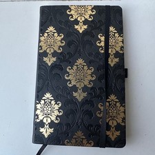 Luxurious Black Gold Damask Journal Notebook Elastic Closure Personal Diary