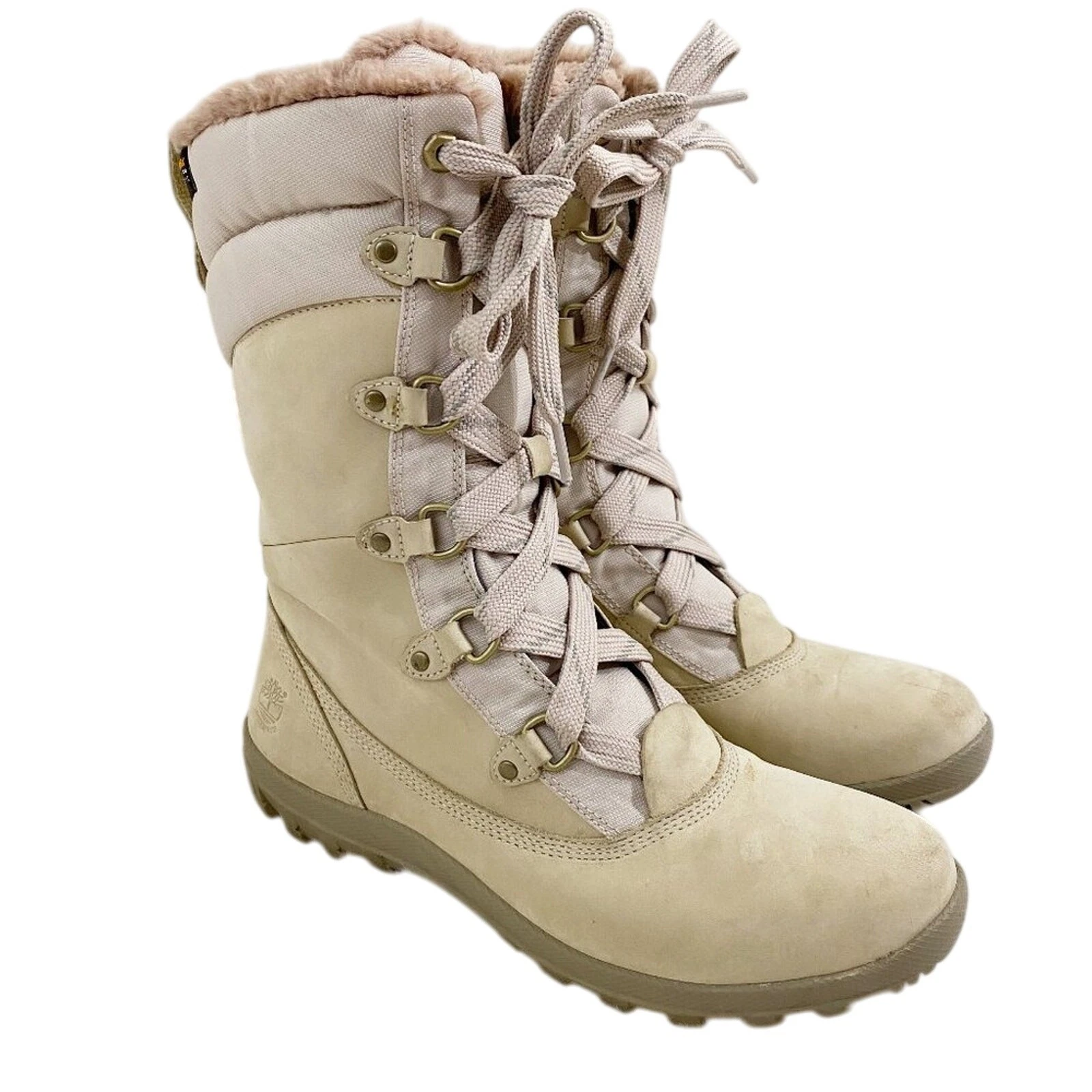 Stivali Timberland crema nabuk pelle montatura Hope stringati impermeabili donna 11