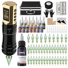Gold Wireless Rotary Tattoo Pen Kit, 7 Strokes 1800mAh Battery
