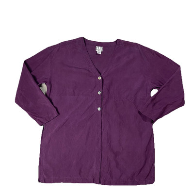 VTG CLIO 100% Silk Button Up Tunic V-Neck Purple Women s M Oversized Lagenlook