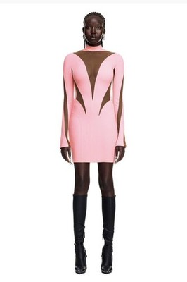 MUGLER x H&M PINK MESH PANELLED LONG SLEEVE MINI DRESS SIZE L eur46