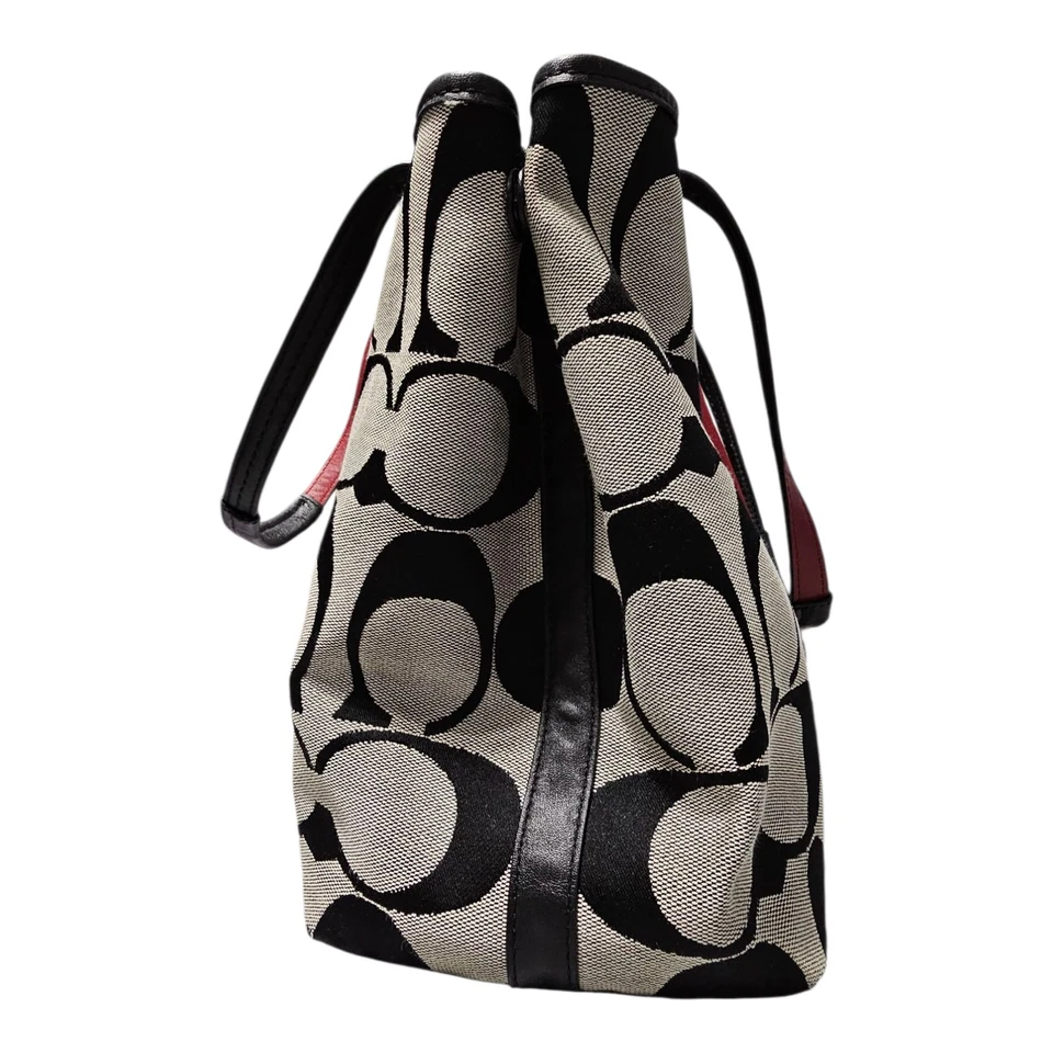 Juego de Bolso Coach Hamptons Negro Vermillion Signature a Rayas con Cartera Foto 2 de 4