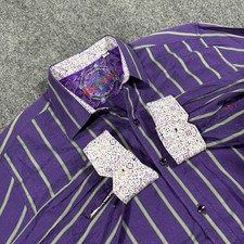 Robert Graham Shirt Purple Striped Button-Up Size XL Flip Cuff Detail