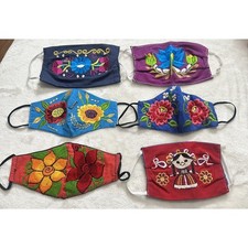 Lot Of 6 Mexican Embroidered Women s Face Masks Made In Mexico NEW 552