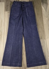 Vintage Women  s Dark Denim Jeans Bell Bottom Flare 60s Waist Measures 23"