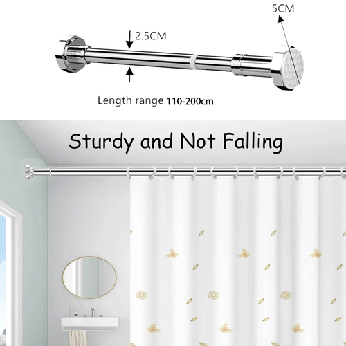 Heavy Duty Extendable Telescopic Shower Curtain Pole Rail Rod Bath 125-220CM UK - Picture 12 of 12