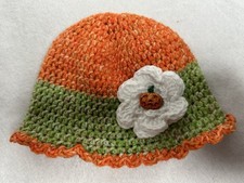 Crochet Acrylic Baby Beanie Hat Orange Green White Colorblock Pumpkin Flower