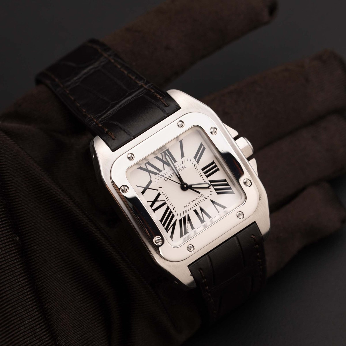 Cartier Santos 100 Midsize Leather Bracelet 33mm Watch 2878 | eBay