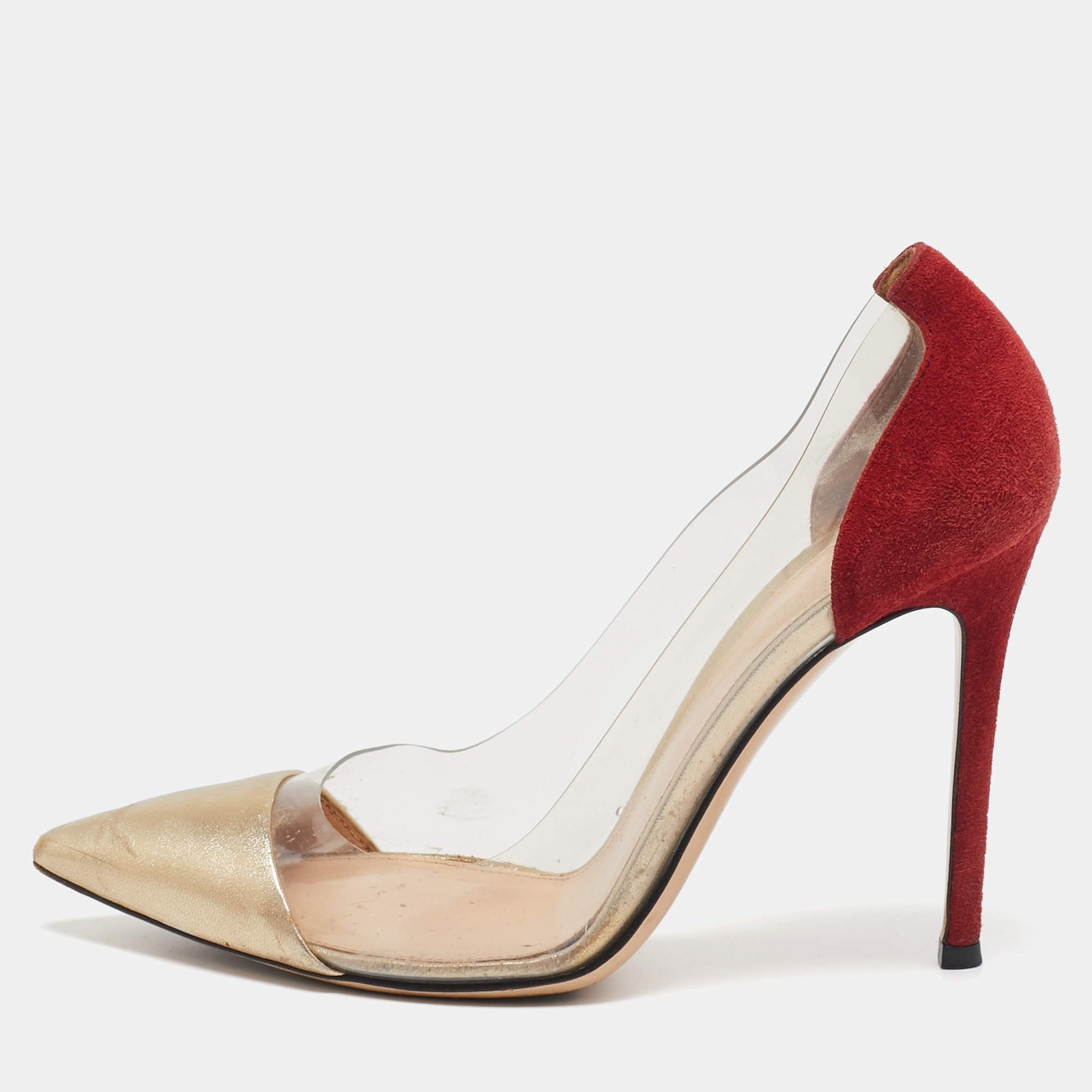 Gianvito Rossi RedGold PVC and Suede Plexi Pumps Size 37
