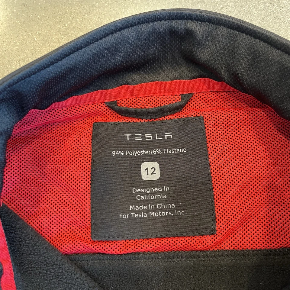 Tesla Jacket Size 12 Youth Full Zip Soft Shell Elon Musk Black *Womens XS* - Image 4 of 4
