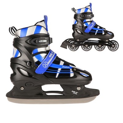 Set 2in1 Inliner / Schlittschuhe VERSTELLBAR Kinder Jugendliche Skates NILS Blau