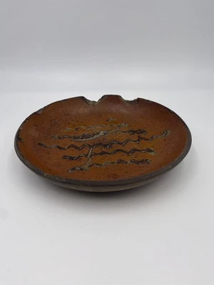 Antique Primitive Redware Pottery Black Bottom 8" Bowl As Is - Image 1 of 4