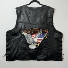 Diamond Plate Buffalo Black Leather Vest Live To Ride Biker   Eagle Flag Sz.3X