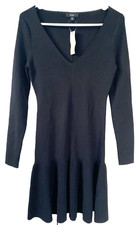 NWT J Crew Black Ribbed Knit Dress Flared Hem Sz S