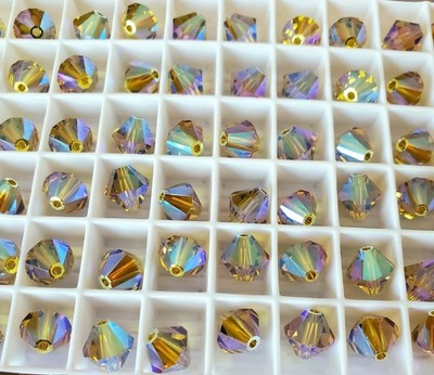 Vintage Swarovski 5301 8mm bicone beads Lime AB2X (8pcs)