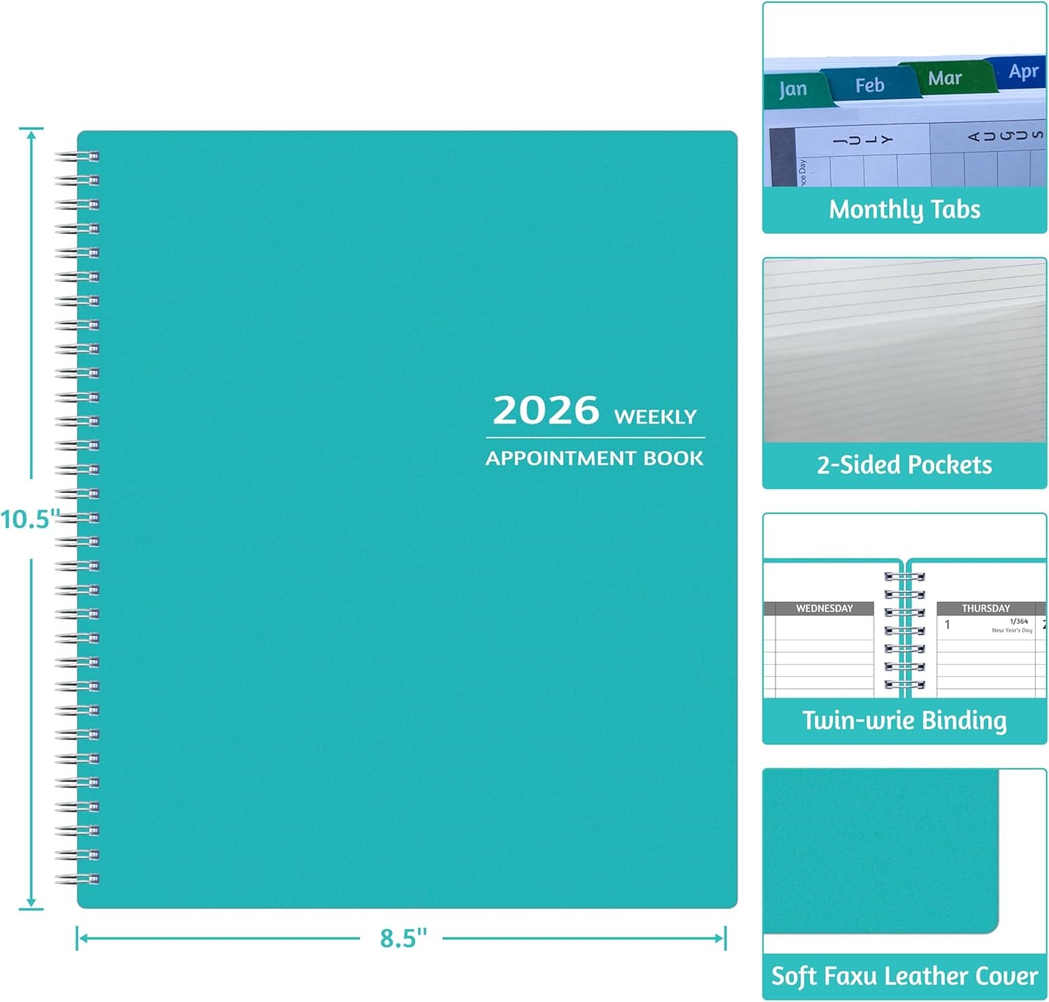 2026 Appointment Book Large 8.5"x10.5" Daily Planner Weekly Monthly Tabs Soft Co
