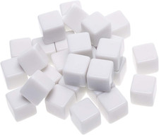 16MM White Acrylic Uniform Blank Dice Cubes for Classroom Board Games, DIY Stick