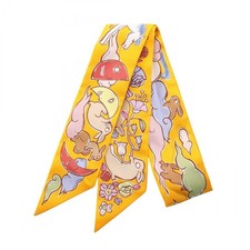 HERMES Twilly MILLE ET UN LAPINS Scarf Apparel Silk Silk Women s Yellow Multicol