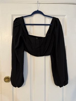 Windsor Women s Medium Black Long Sleeve Crop Top Shirt BNWT