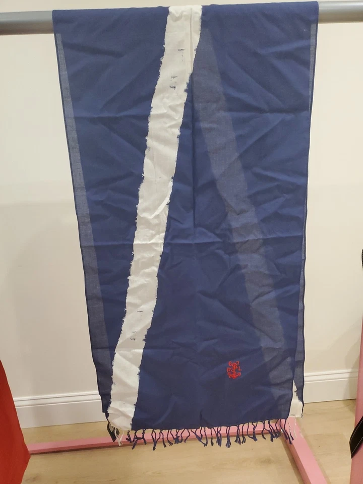 Bufanda Polo de Ralph Lauren RL 67 azul marino con rayas blancas 100 % algodón Foto 4 de 4