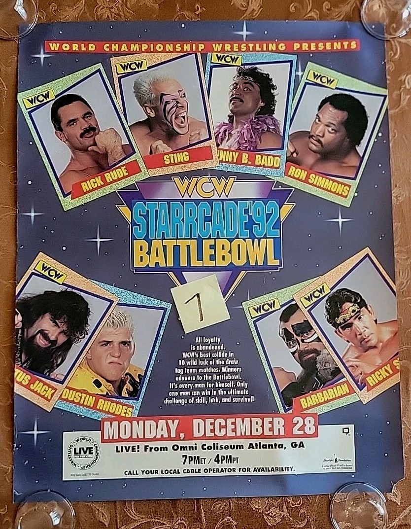 WCW Starcade Battle Bowl Atlana GA 1992 original raro difícil de encontrar bote de vapor Sting Rude