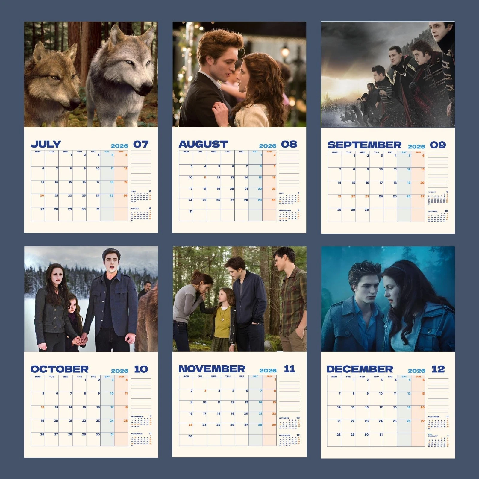 Twilight Movie 2026 Calendar 12 Month Bella Edward Vampire Gift