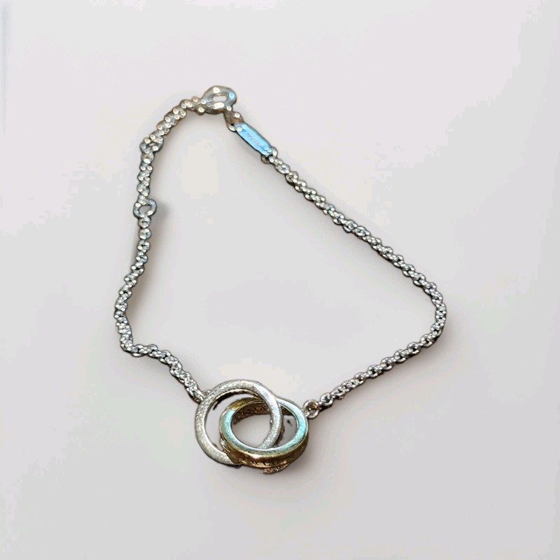 Tiffany & Co 18K Rose Gold Silver 1837 Interlocking Circles Pendant Bracelet 