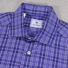 David Donahue Shirt Mens Medium Purple Blue Plaid Button Up Long Sleeve