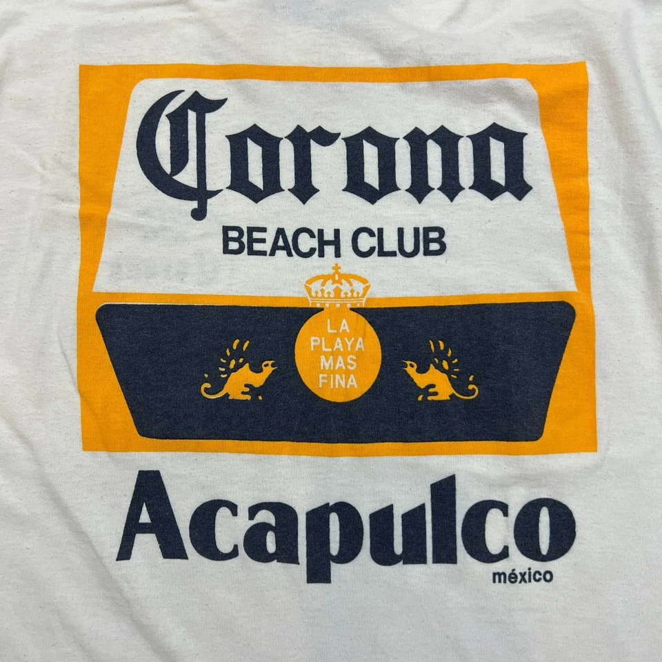 Camiseta Corona Vintage Años 90 Para Hombre Mediana Blanca Puntada Única Beach Club Cerveza Camiseta Foto 2 de 4
